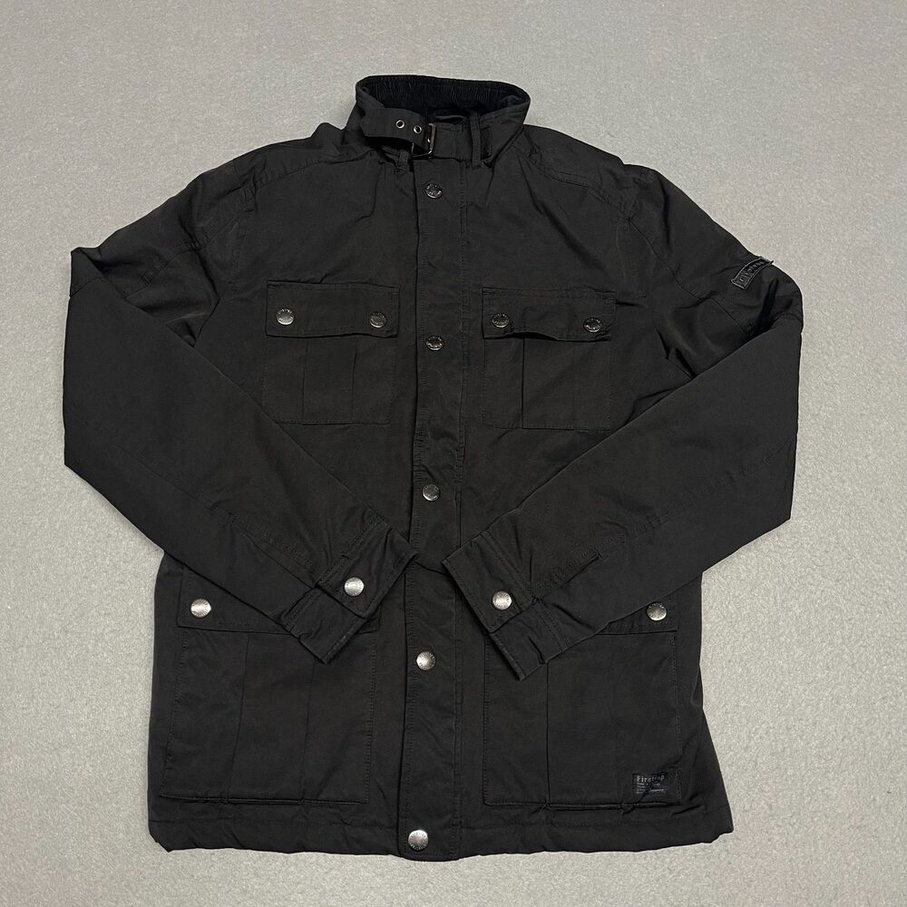 Firetrap Jacket Men Medium Black Corduroy Collar Cargo Pocket Field Utility Coat